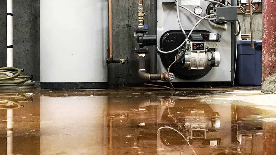 Flooded concrete floor