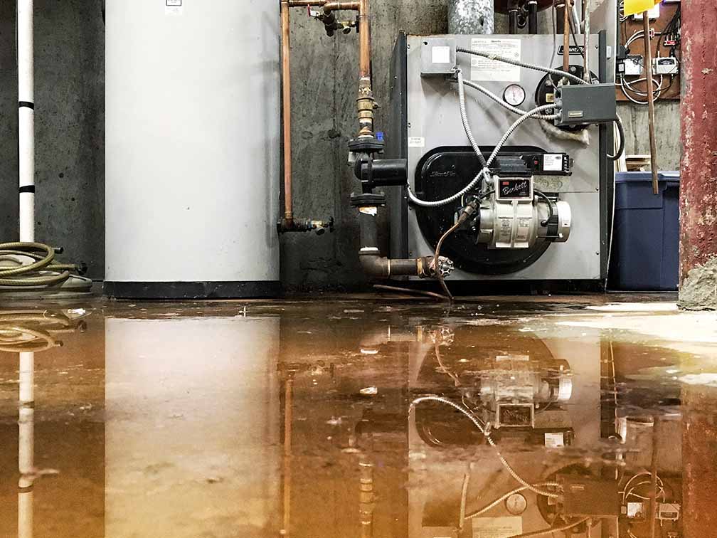 Flooded concrete floor