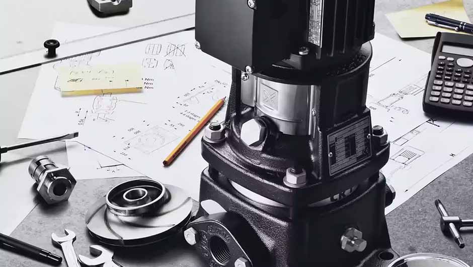 Grundfos pump surrounded by tools